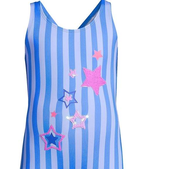 New Girls Sequin Graphic UPF 50‎ Tugless One Piece - Picture 3 of 5